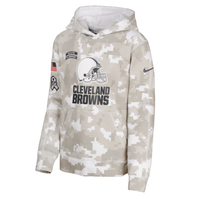 Sudadera con gorro sin cierre Nike de la NFL para niños talla grande Cleveland Browns Salute to Service Primary Edge Club