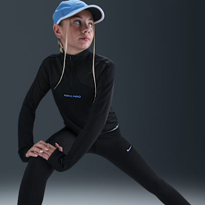 Nike Pro Therma-FIT langermet trøye med glidelås i halv lengde til store barn (jente)