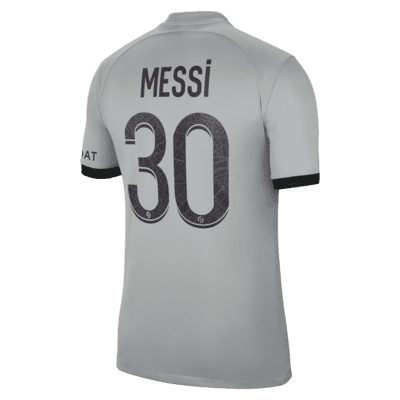 Jersey de fútbol Nike Dri-FIT para niños talla grande del Paris Saint-Germain visitante (Lionel Messi) 2022/23 Stadium