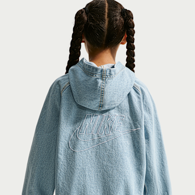 Nike Sportswear Collection Big Kids' Full-Zip Hooded Denim Jacket