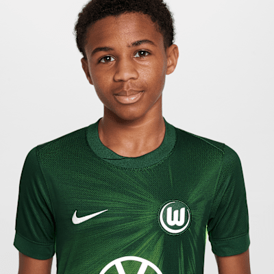Haut de foot à manches courtes Replica Nike Dri-FIT VfL Wolfsburg 2025/2026 Stadium Domicile pour ado