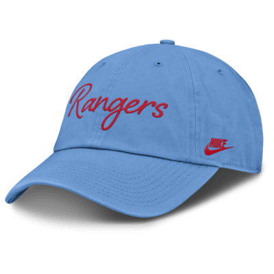 Gorra Nike de la MLB ajustable para mujer Texas Rangers Cooperstown Script