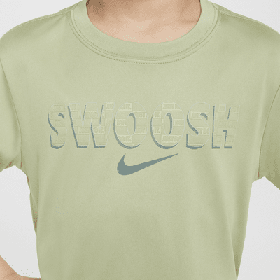 Playera Swoosh para niños talla pequeña Nike Dri-FIT "Just Do It"