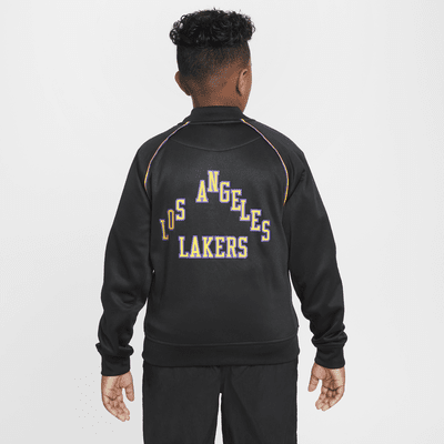 Los Angeles Lakers Showtime City Edition Nike Dri-FIT hosszú ujjú, hosszú cipzáras melegítőfelső nagyobb gyerekeknek