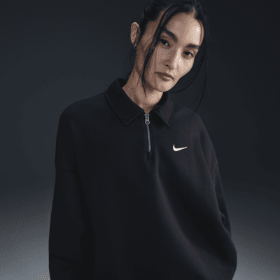 เสื้อโปโลซิปสั้นโอเวอร์ไซส์ผู้หญิง Nike Sportswear Phoenix Fleece