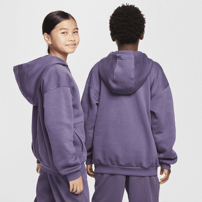 Oversized Nike Sportswear Club Fleece-hættetrøje med lynlås til større børn