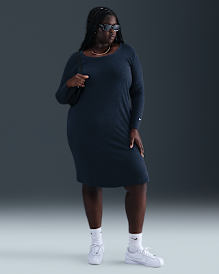 Женские тайтсы Nike Sportswear Chill Knit Tight Long-Sleeve Midi Mini-Rib Dress (Plus Size)