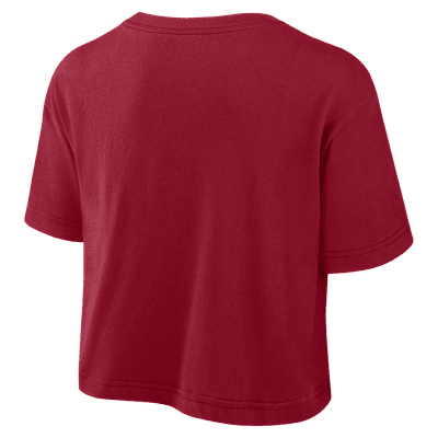 Playera universitaria Nike Dri-FIT cropped para mujer Stanford Athletic Prep Arch