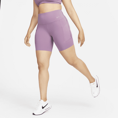 Shorts de ciclismo con bolsillos de 20 cm de tiro alto y media sujeción para mujer Nike Universa