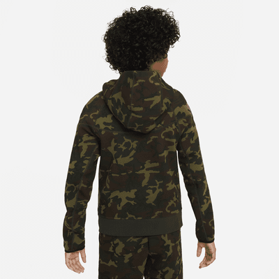 Nike Tech Fleece hettejakke med kamuflasjemønster til store barn (gutt)