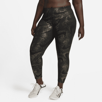 Nike Women's One Luxe Tight Fit Mid Rise Cheetah Print Leggings  (White/Black, X-Small) 