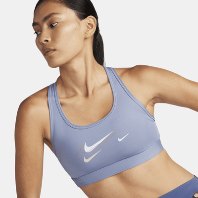 Nike Womens Medium Support Metallic Sports Bra - White/Black/Metallic Gold/ Metallic Gold - Womens Clothing