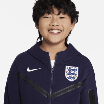 England Tech Fleece Third-Nike-fodboldhættetrøje med lynlås i fuld længde til større børn (drenge)