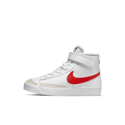 white leather nike with red swoosh