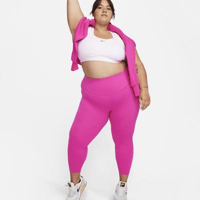New NIKE Leggings 1X Plus Size LUXE ONE Pink DRI FIT 7/8 Length Mid Rise  SWOOSH 