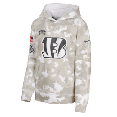 Sudadera con gorro sin cierre Nike de la NFL para niños talla grande Cincinnati Bengals Salute to Service Primary Edge Club