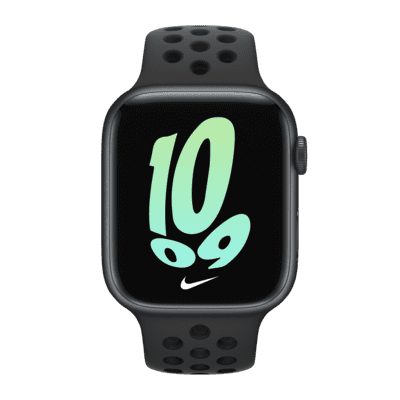 Apple Watch Series 7 (GPS + Mobilfunk) mit Nike Sportarmband 45-mm-Aluminiumgehäuse in Midnight