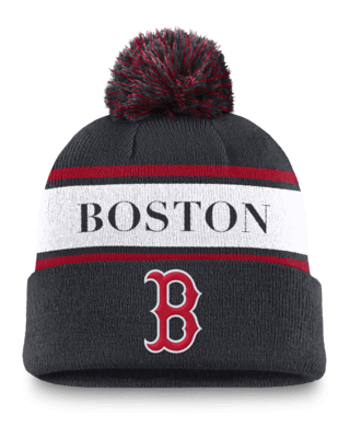 Мужские  Boston Red Sox Team Stripe Peak Nike MLB Cuffed Pom Beanie