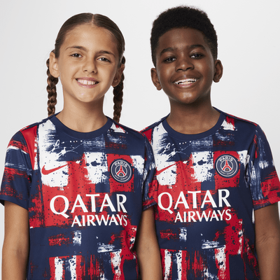 Playera de fútbol de manga corta Nike Dri-FIT para antes del partido para niños talla grande Paris Saint-Germain Academy Pro Home