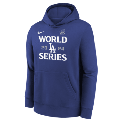 Sudadera con gorro sin cierre Nike de la MLB para niños talla grande Los Angeles Dodgers 2024 World Series Authentic Collection