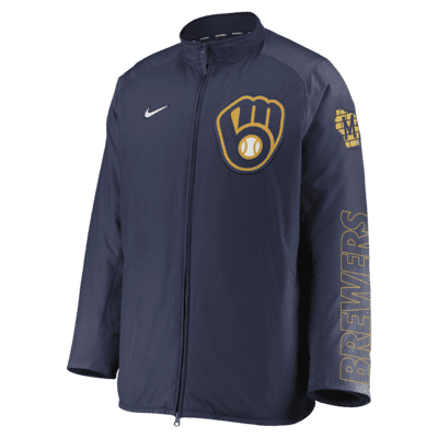 Chamarra de cierre completo para hombre Nike Dugout (MLB Milwaukee Brewers)