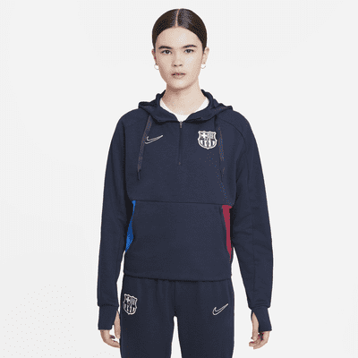 FC Barcelona Sudadera con capucha fútbol de tejido Fleece y cremallera 1/4 - Mujer. Nike ES