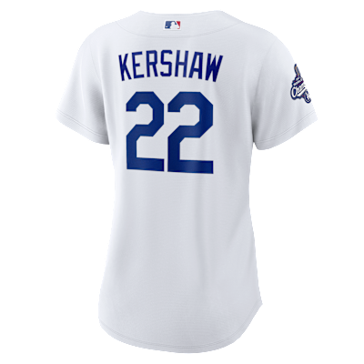 Jersey Nike de la MLB Replica para mujer Clayton Kershaw Los Angeles Dodgers 2025 World Series Champions