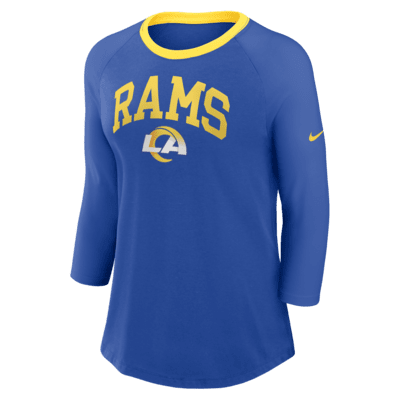 Playera de manga ¾ Nike de la NFL para mujer Los Angeles Rams