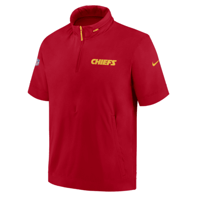 Kansas City Chiefs Sideline Coach Men's Nike NFL 1/2-Zip Short-Sleeve Hooded Jacket