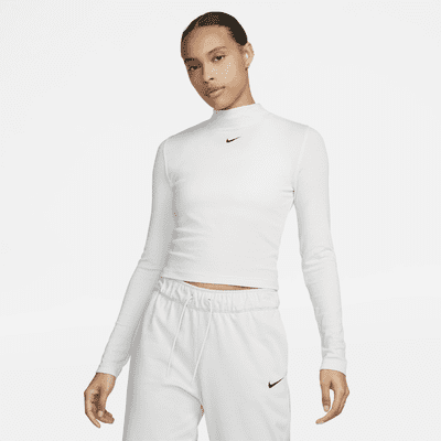 Nike Sportswear Essential Women's Ribbed Mock-Neck Long-Sleeve Top ...
