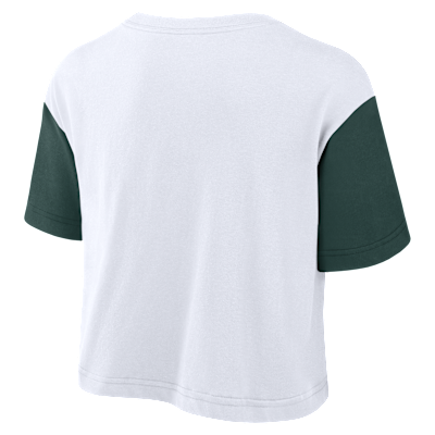Playera universitaria Nike Dri-FIT cropped para mujer Michigan State Script
