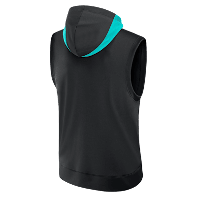 Sudadera con gorro sin cierre ni mangas Nike Dri-FIT de la MLB para hombre Miami Marlins Authentic Collection City Connect