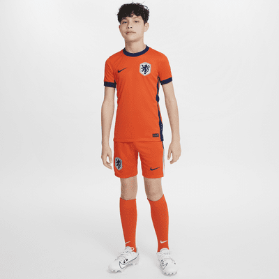 Camisola de futebol de réplica Nike Dri-FIT do equipamento principal Stadium Países Baixos (equipa masculina) 2024/25 Júnior