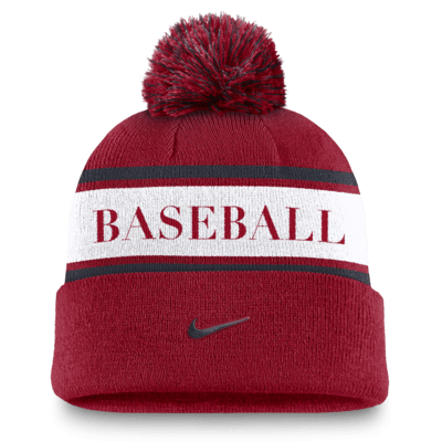 Gorro con dobladillo y pompón Nike de la MLB para hombre Los Angeles Angels Team Stripe Peak