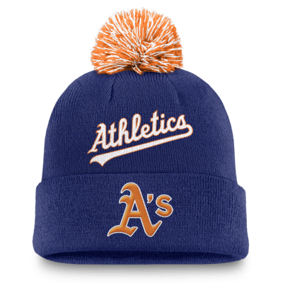 Gorro con dobladillo y pompón Nike de la MLB para hombre Oakland Athletics Peak