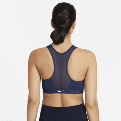 Bra deportivo con cierre al frente y almohadilla de media sujeción para mujer Nike Swoosh