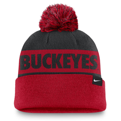 Gorro con dobladillo y pompón universitario Nike para hombre Ohio State Buckeyes Primetime Peak