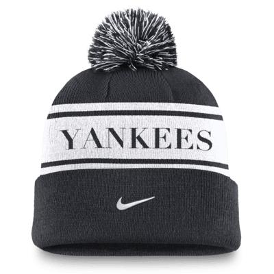 Gorro con dobladillo y pompón Nike de la MLB para hombre New York Yankees Team Stripe Peak