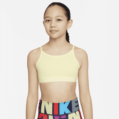 Nike Trophy Older Kids Girls Light Support White Sports Bra Size L Large  NWT