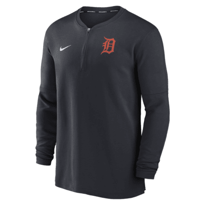 Playera de manga larga Nike Dri-FIT de la MLB de medio cierre para hombre Detroit Tigers Authentic Collection Game Time