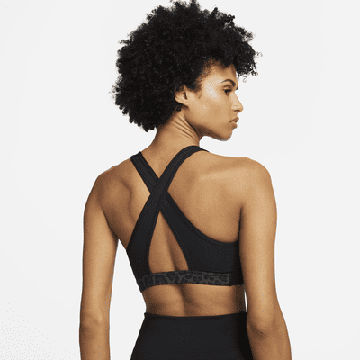 Bra deportivo con estampado de leopardo sin almohadilla de media sujeción para mujer Nike Swoosh