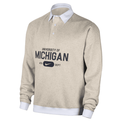 Polo de manga larga universitaria Nike para hombre Michigan Club Fleece