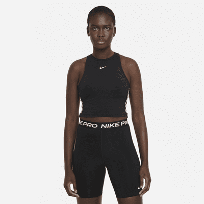 Nike Pro Dri-FIT Korte tanktop met graphics voor dames. Nike BE