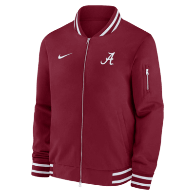 Chamarra bomber universitaria Nike de cierre completo para hombre Alabama Crimson Tide Sideline