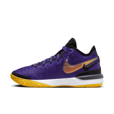  Nike Kid's Lebron 18 GS Basketball Shoes, Black/Court  Purple/White/Metallic Gold, 3.5 Big Kid