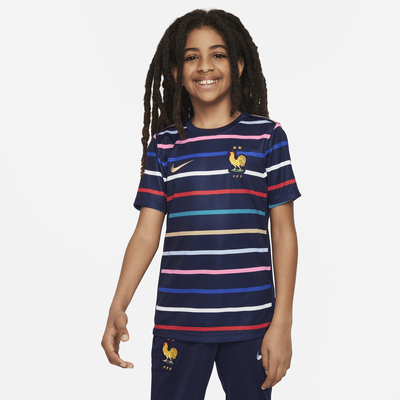 Playera de fútbol Nike Dri-FIT para antes del partido para niños talla grande FFF Academy Pro Home