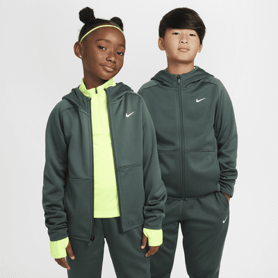 Sudadera de entrenamiento con gorro Therma-FIT acondicionada para el invierno para niños talla grande Nike