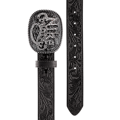 Cinturón de cuero en relieve de hebilla de placa con pedrería para hombre Nike Country