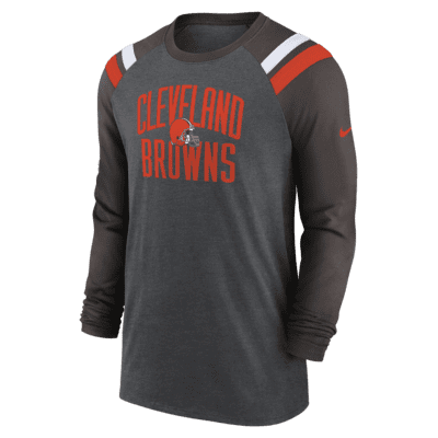 Nike Men's Cleveland Browns Athletic Long Sleeve Raglan T-Shirt - Grey & Brown - S (Small)