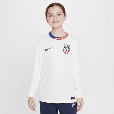 Jersey de fútbol de manga larga Nike Dri-FIT replica de la selección femenina de fútbol de los Estad os Unidos 2024 Stadium local para niño talla grande